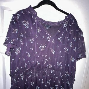 Tamara H. Blue Floral Dress – Size 3XL – Elastic Waistband & Layered Skirt